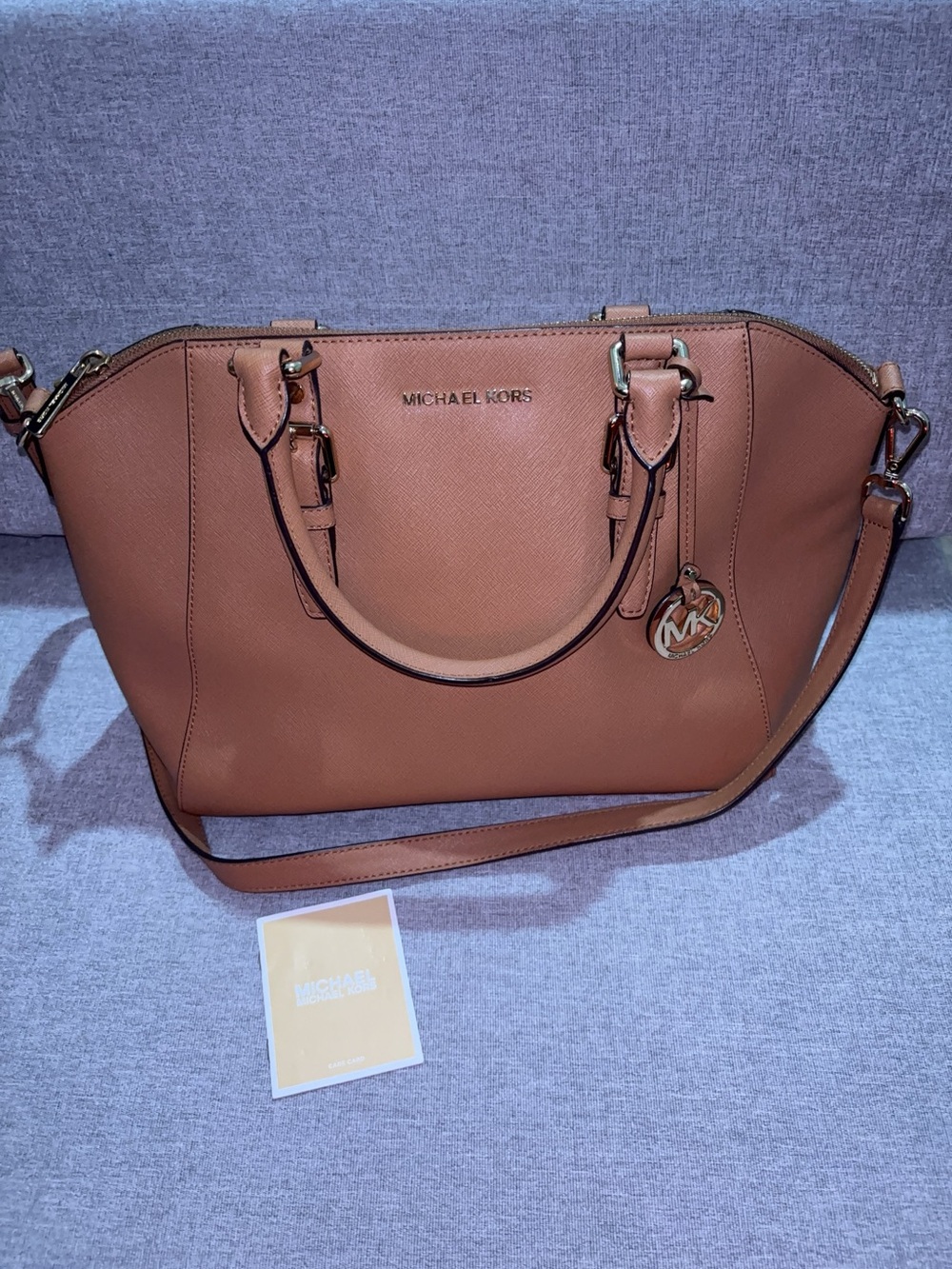 Michael Kors Cognac Saffiano Leather Satchel with Shoulder Strap
